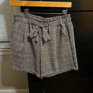 Gray Plaid Tie-Waist Shorts